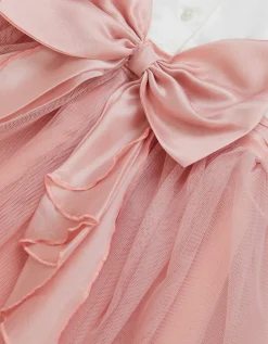 Baby Puff Sleeve Sateen Tulle Party Dress Pink