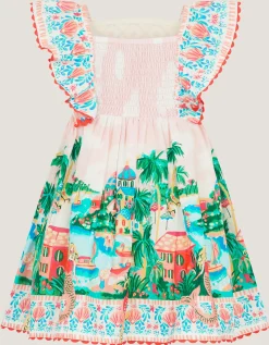 Baby Resort Scene Smock Dress Ivory