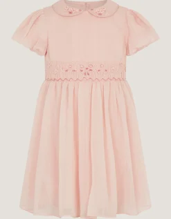 Baby Romee Puff Sleeve Embroidered Party Dress Pink