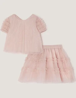 Baby Ruffle Pleated Top & Skirt Set Pink