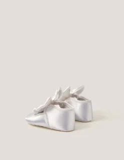 Baby Satin Bow Headband & Booties Set Ivory