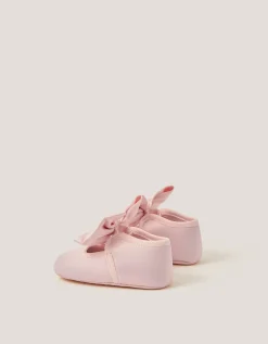 Baby Satin Bow Headband & Booties Set Pink