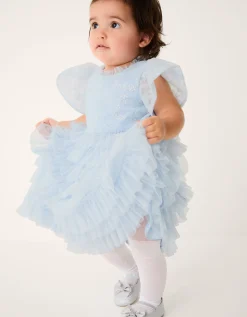 Baby Shikha Embellished Frill Dress Blue
