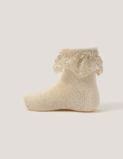 Baby Sparkle Flower Trim Socks Gold
