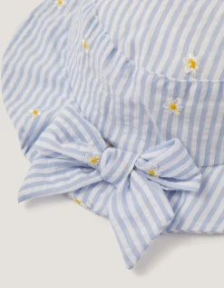 Baby Stripe Bow Bucket Hat Blue