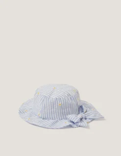 Baby Stripe Bow Bucket Hat Blue
