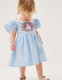 Baby Swan Embroidered Dress & Knickers Set Blue