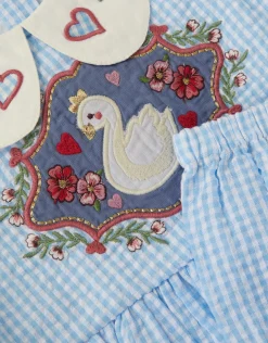 Baby Swan Embroidered Dress & Knickers Set Blue