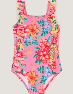 Baby Tropical Flower Frill Swimsuit Yellow