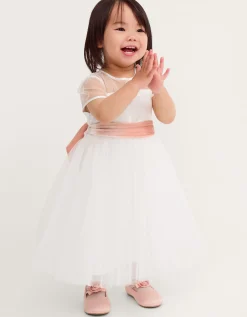 Baby Velvet Bow Party Dress Ivory