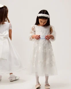 Beatrice Floral Embroidered Tulle Dress Ivory