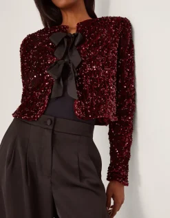 Belinda Bow Sequin Jacket Red