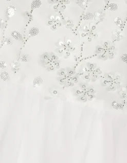 Bella Sequin Flower Communion Dress White