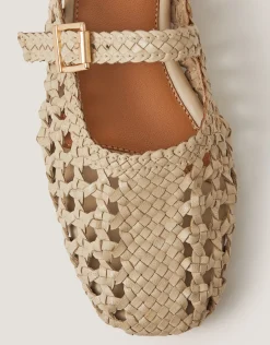 Bessy Woven Leather Mary Jane Ballet Flats Ivory