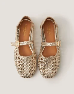 Bessy Woven Leather Mary Jane Ballet Flats Silver