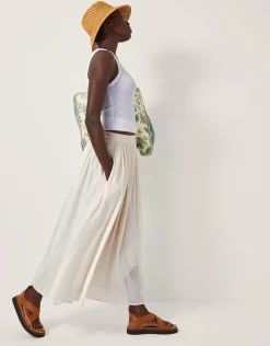 Bethany Crinkle Midi Skirt Cream