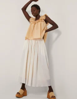 Bethany Crinkle Midi Skirt Cream