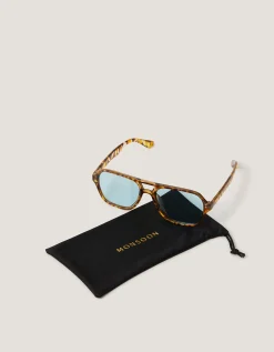 Blue-Tinted Tort Aviator Sunglasses