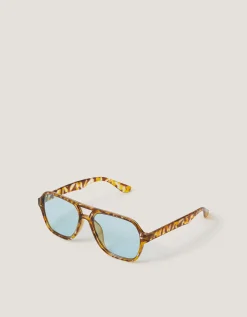 Blue-Tinted Tort Aviator Sunglasses