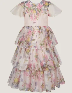 Botanical Print Tiered Party Dress Multi