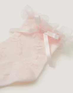 Bow Frilly Socks Pink