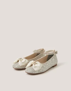 Bow Glitter Ballet Flats Ivory