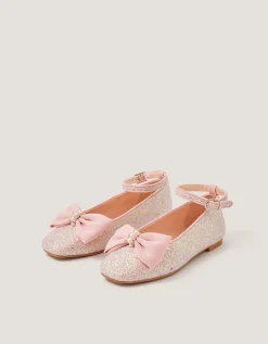 Bow Glitter Ballet Flats Pink