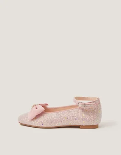 Bow Glitter Ballet Flats Pink