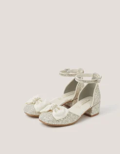 Bow Glitter Chunky Heels Ivory