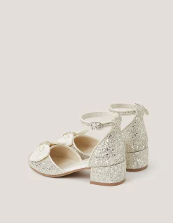 Bow Glitter Chunky Heels Ivory
