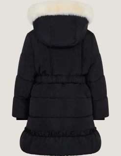 Bow Hooded Puffer Coat Black