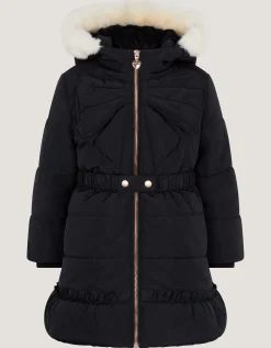 Bow Hooded Puffer Coat Black