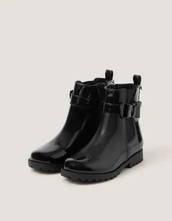 Bow Patent Chelsea Boot School Shoes Black