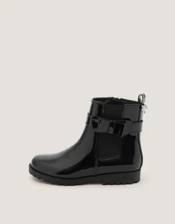 Bow Patent Chelsea Boot School Shoes Black