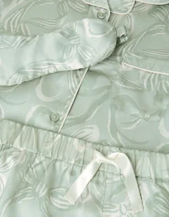 Bow Print Pyjamas & Sleep Mask Set Green