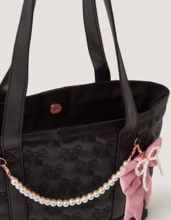 Bow Quilted School Tote Bag