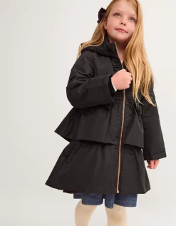 Bow Ruffle Shower Resistant Jacket Black