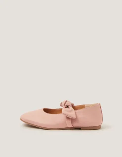 Bow Strap Leather Ballet Flats Pink