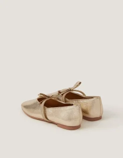 Bow Strap Metallic Ballet Flats Gold