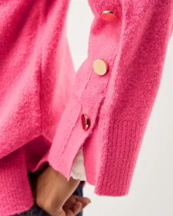 Breda Funnel Neck Button Jumper Pink