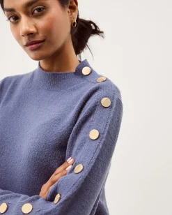 Breda Funnel Neck Button Jumper Blue