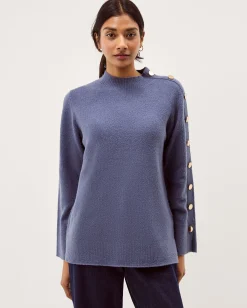 Breda Funnel Neck Button Jumper Blue