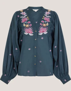 Bria Embroidered Blouson Blouse Blue