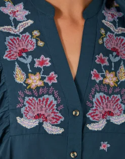 Bria Embroidered Blouson Blouse Blue