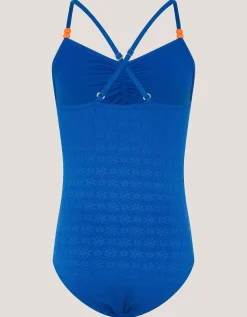 Broderie Cut Out Swimsuit Blue