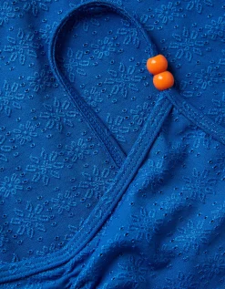 Broderie Cut Out Swimsuit Blue