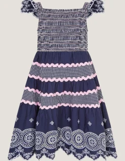 Broderie Smocked Jersey Dress Blue