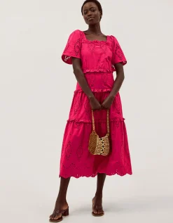 Brooke Cutwork Midi Dress Pink