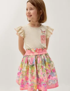 Bunny Print Cotton Skirt Yellow