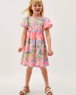 Bunny Scene Puff Sleeve Dress Yellow